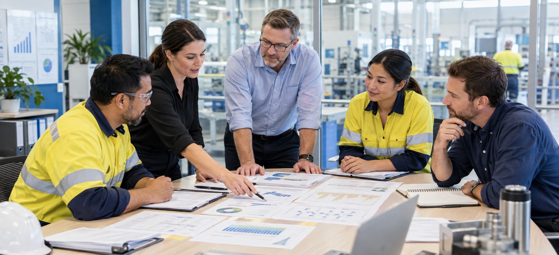 Team reviewing process performance and quality controls